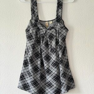 Eyeshadow Vintage Black and Gray Plaid Top